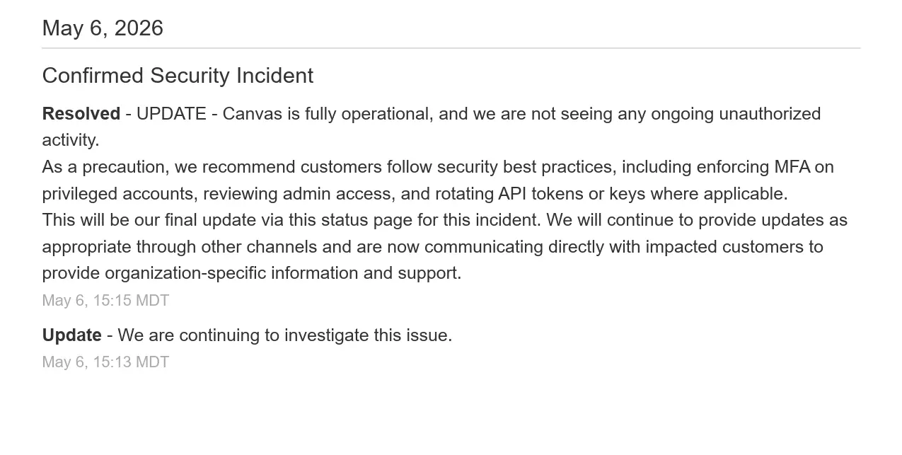 Canvas Security Incident May