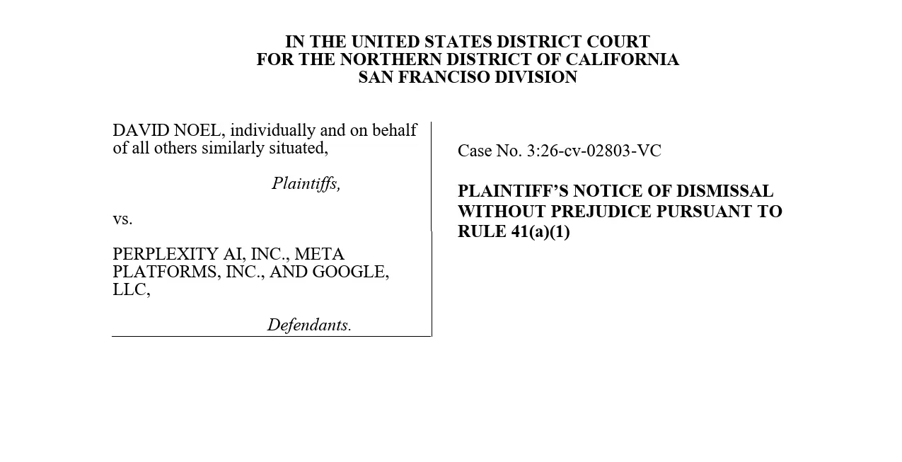 Case 326 cv 02803 PLAINTIFF’S NOTICE OF DISMISSAL WITHOUT PREJUDICE PURSUANT TO RULE 41(a)(1)