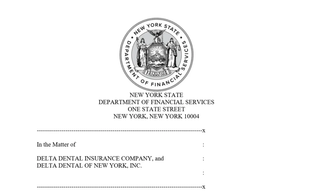 Cover sheet of the DFS settlement with Delta Dental