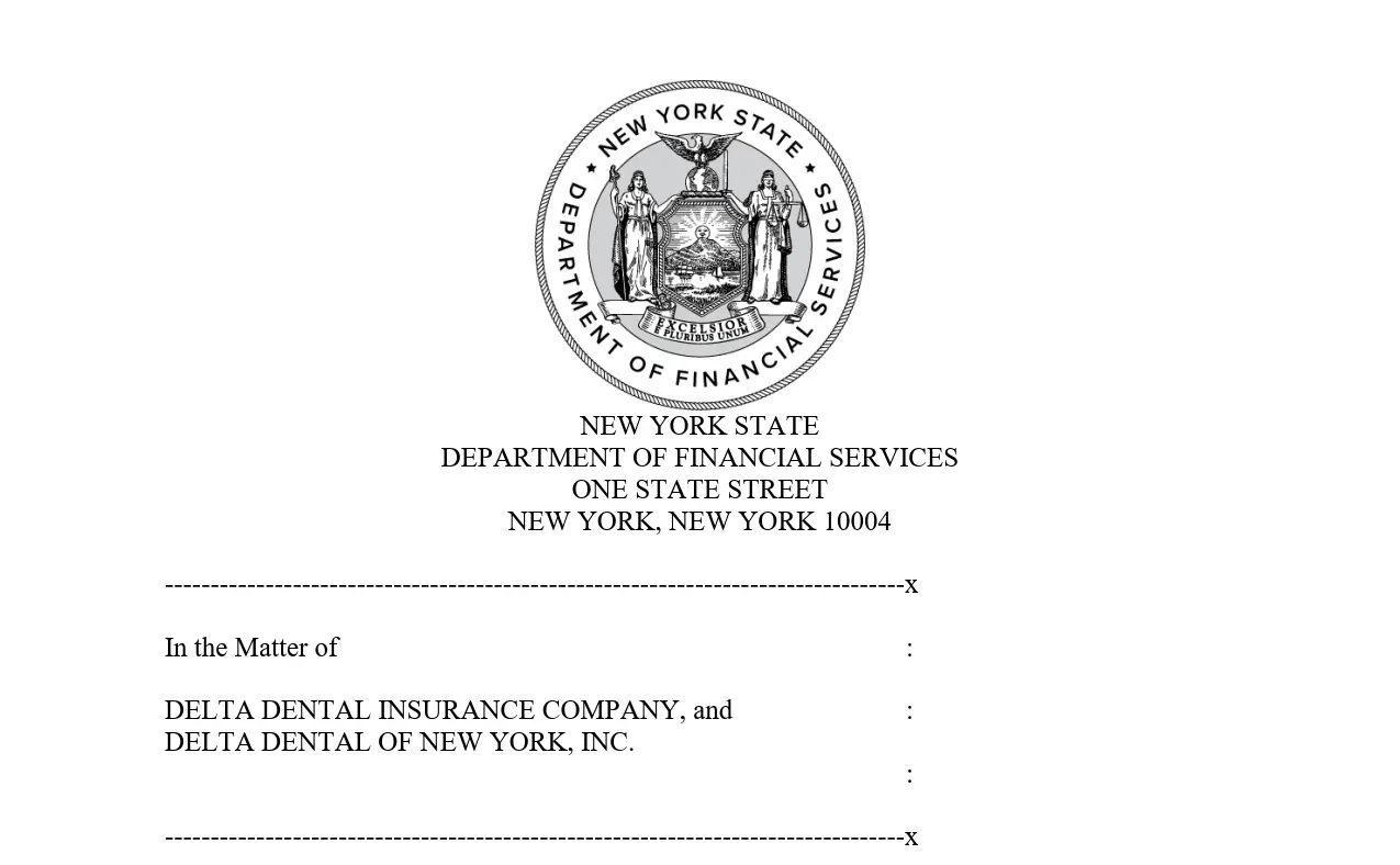 Cover sheet of the DFS settlement with Delta Dental