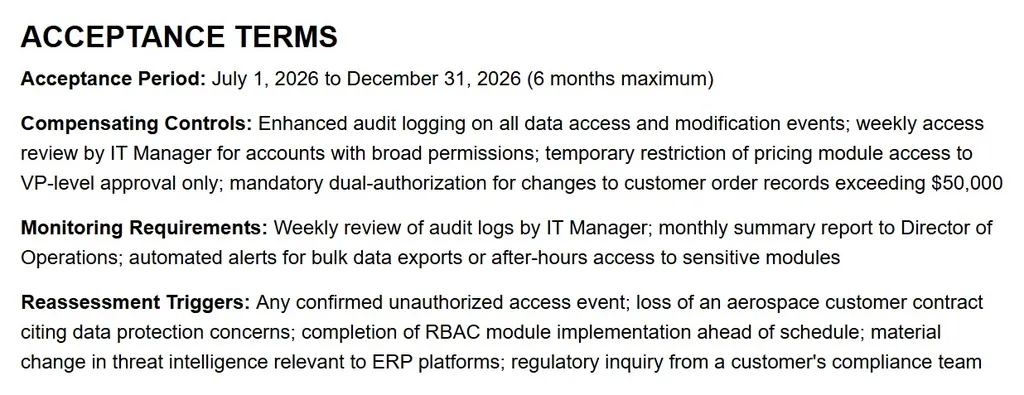 Acceptance Terms Example Screenshot