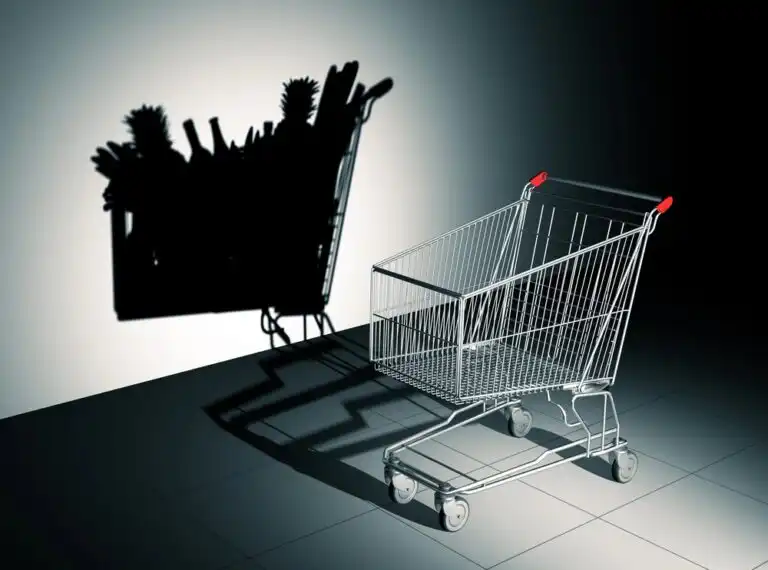 Empty Shopping Cart Casting Shadow on the Wall