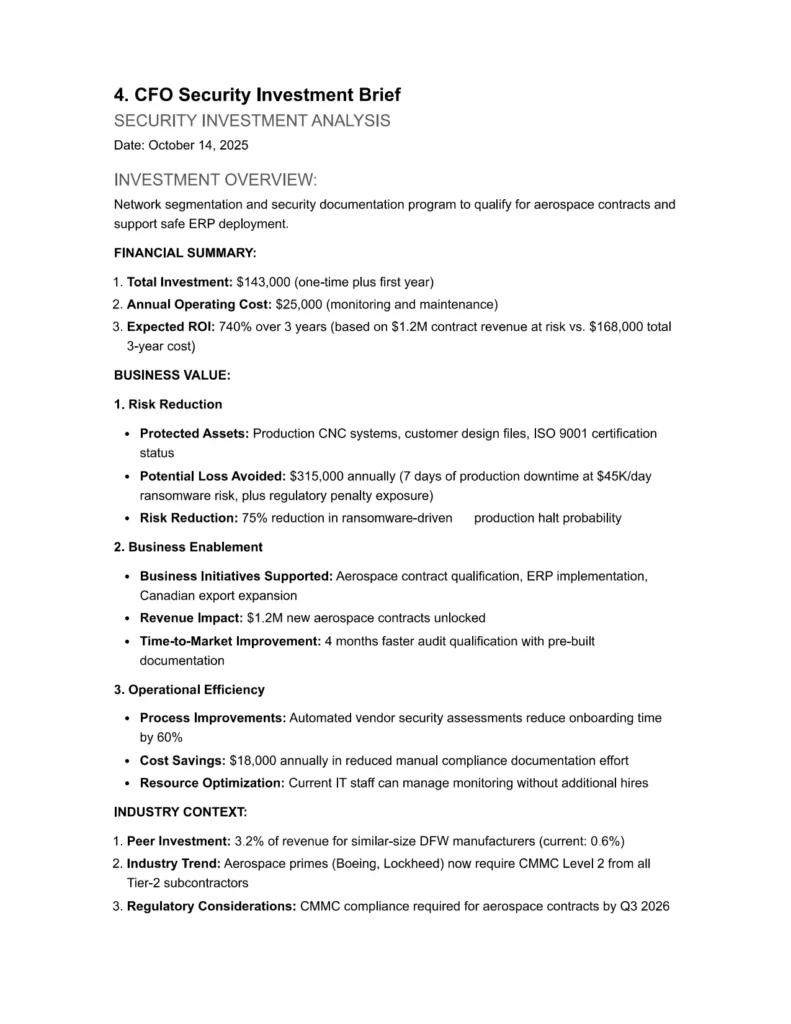 DEMO EXERPT CFO Security Investment Brief