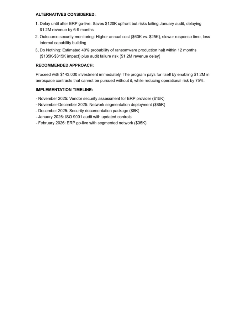 DEMO EXERPT CFO Security Investment Brief
