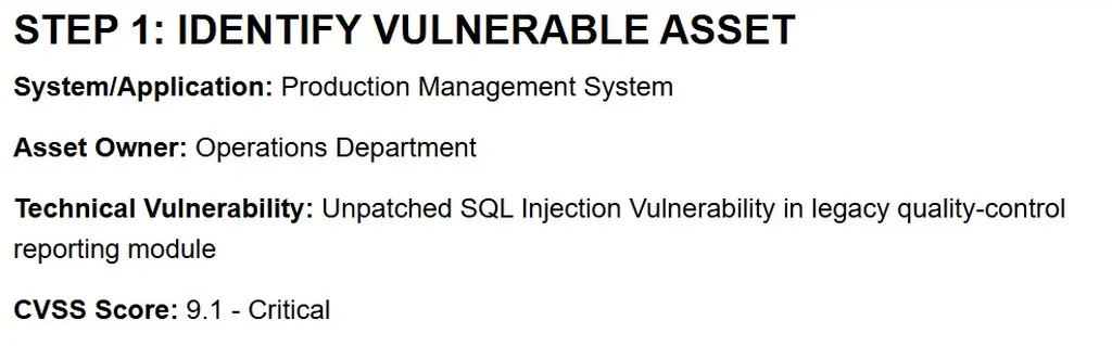 Step 1 vulnerability to business impact