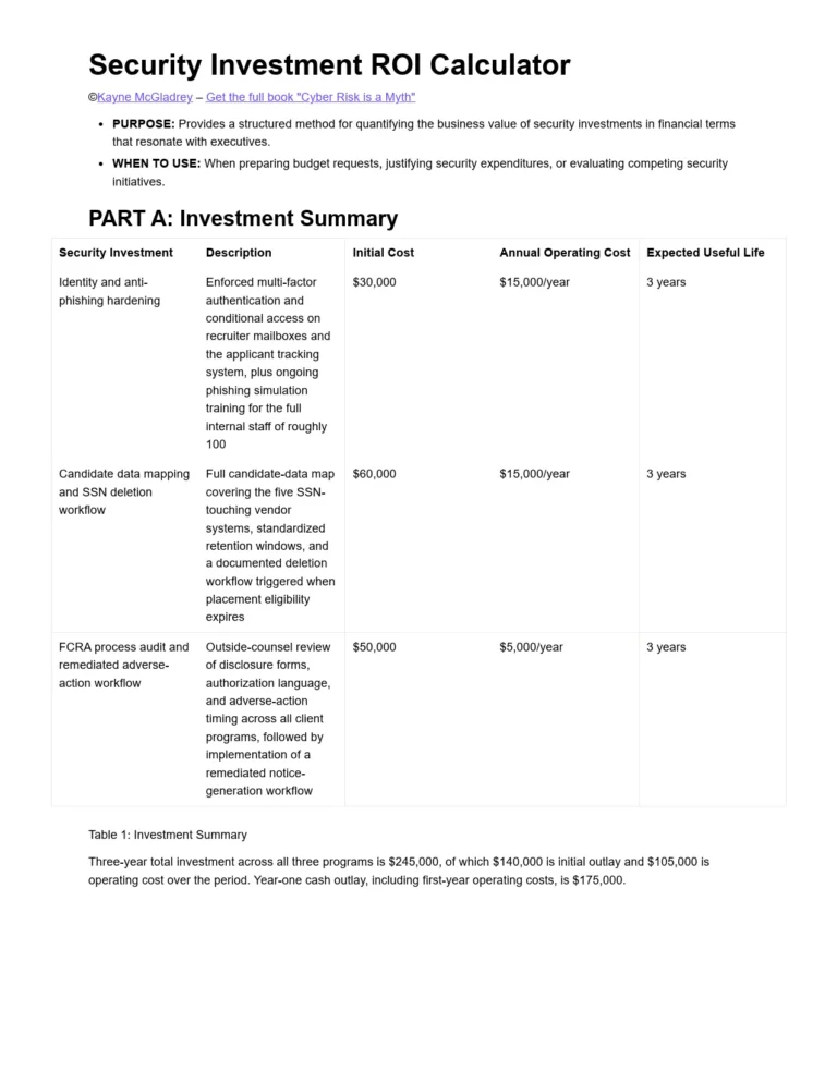 Security Investment ROI Calculator